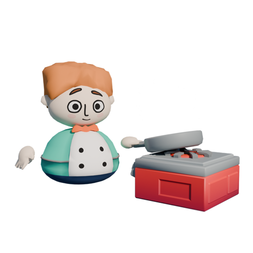 A chef is holding a pan over a stove.